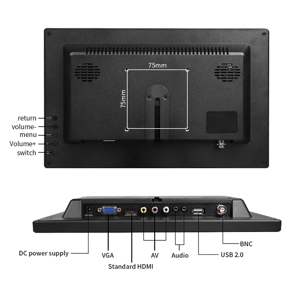 13.3" HD monitor pc 1366x768 portable monitor LCD TV Display PS4 with HDMI VGA USB AV BNC 12/10.1 inch gaming monitor