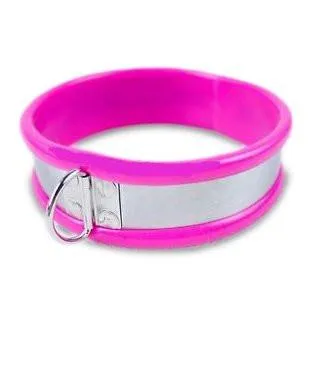 1417R-SIS      Sissy Boi Pretty Female Led Relationship Pink Rubber Lined Locking Stainless Steel Collar