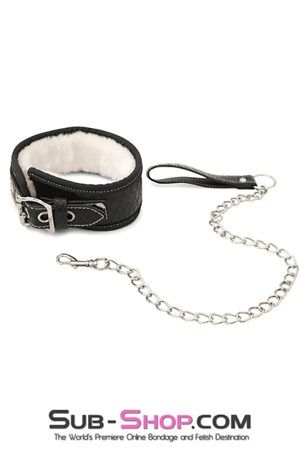 1889M      Fur Lined Black Snake Print Bondage Collar and Leash Set