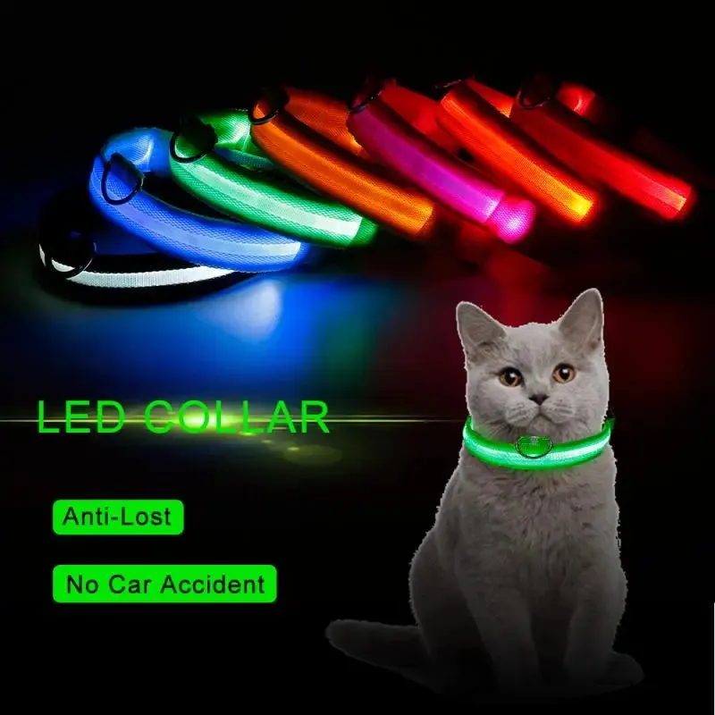 1Pc Fashion Pet Dog Collar Puppy Nylon Glow In The Dark LED Glowing Collar Adjustable Cats Collar Pet Supplies Dog Accessories