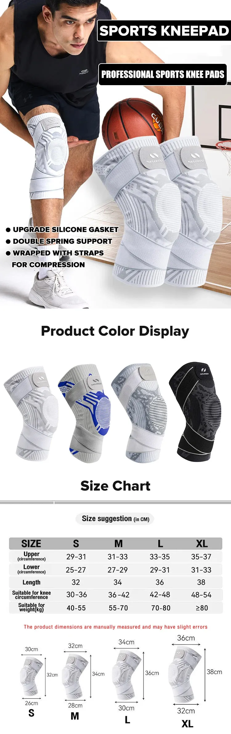 1PC Knee Support Braces Strap Elastic Sport Bandage Compression Protector Pad Relieves Gym Fitness KneePads Injuries Volleyball