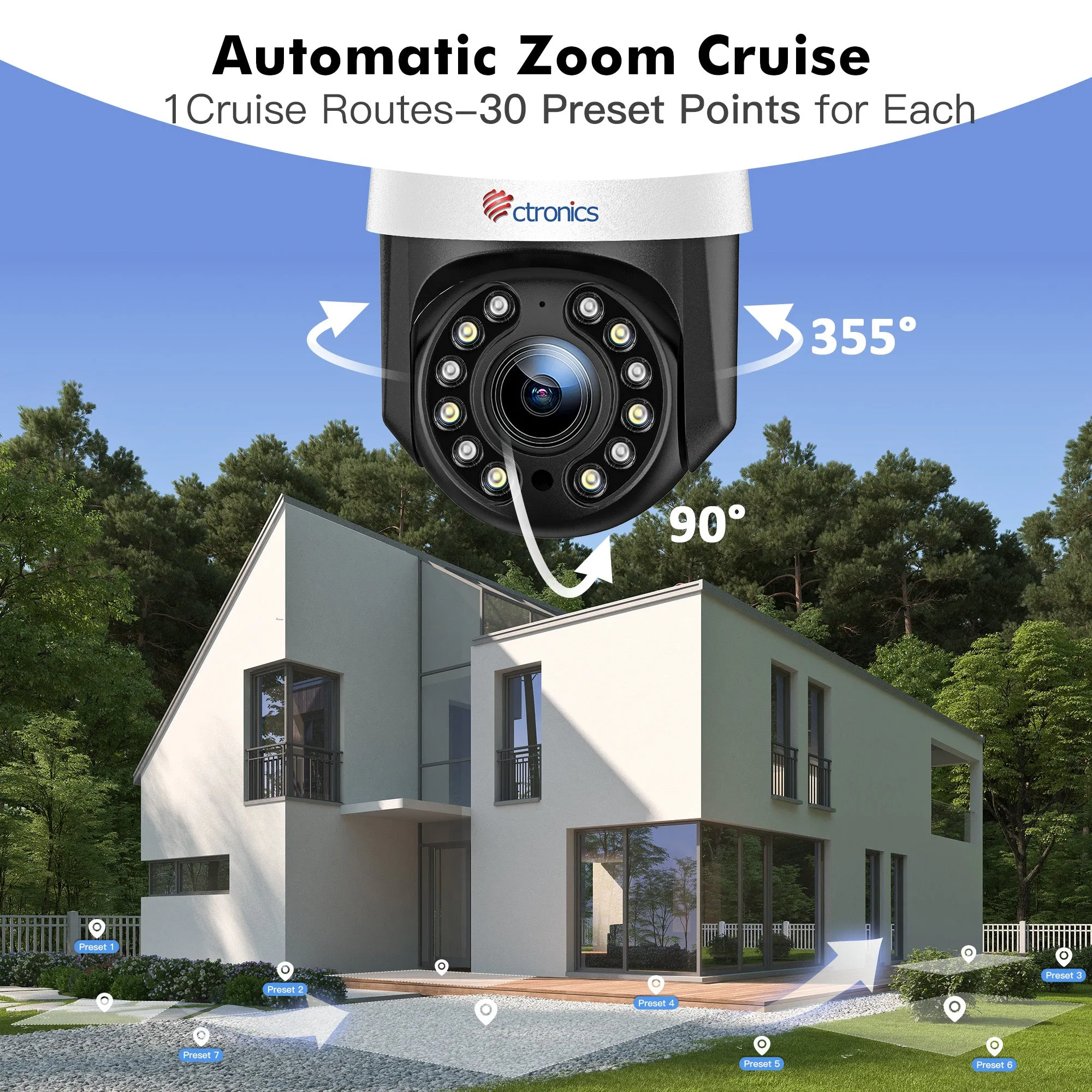 4K 16X Optical Zoom CCTV Security Camera Outdoor with Auto Tracking/Cruise/Zoom 197FT Night Vision