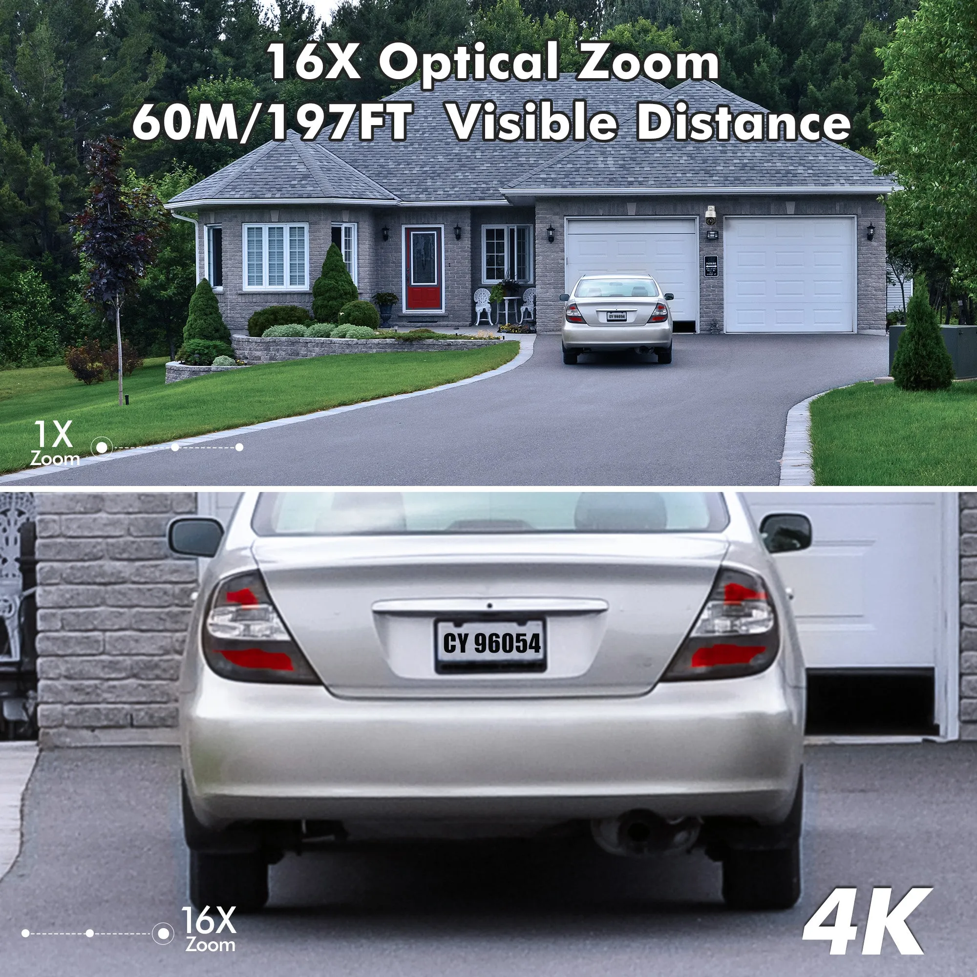 4K 16X Optical Zoom CCTV Security Camera Outdoor with Auto Tracking/Cruise/Zoom 197FT Night Vision