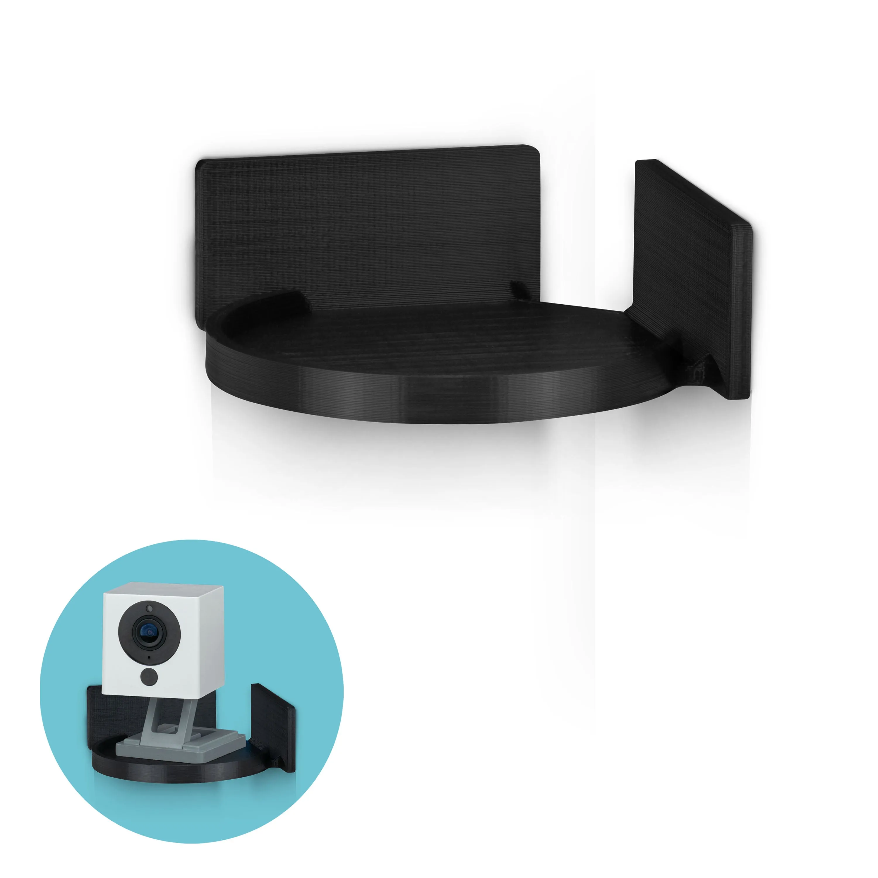 Adhesive Small Circular Corner Floating Shelf for Security Cameras, Baby Monitors, Speakers, Plants & More