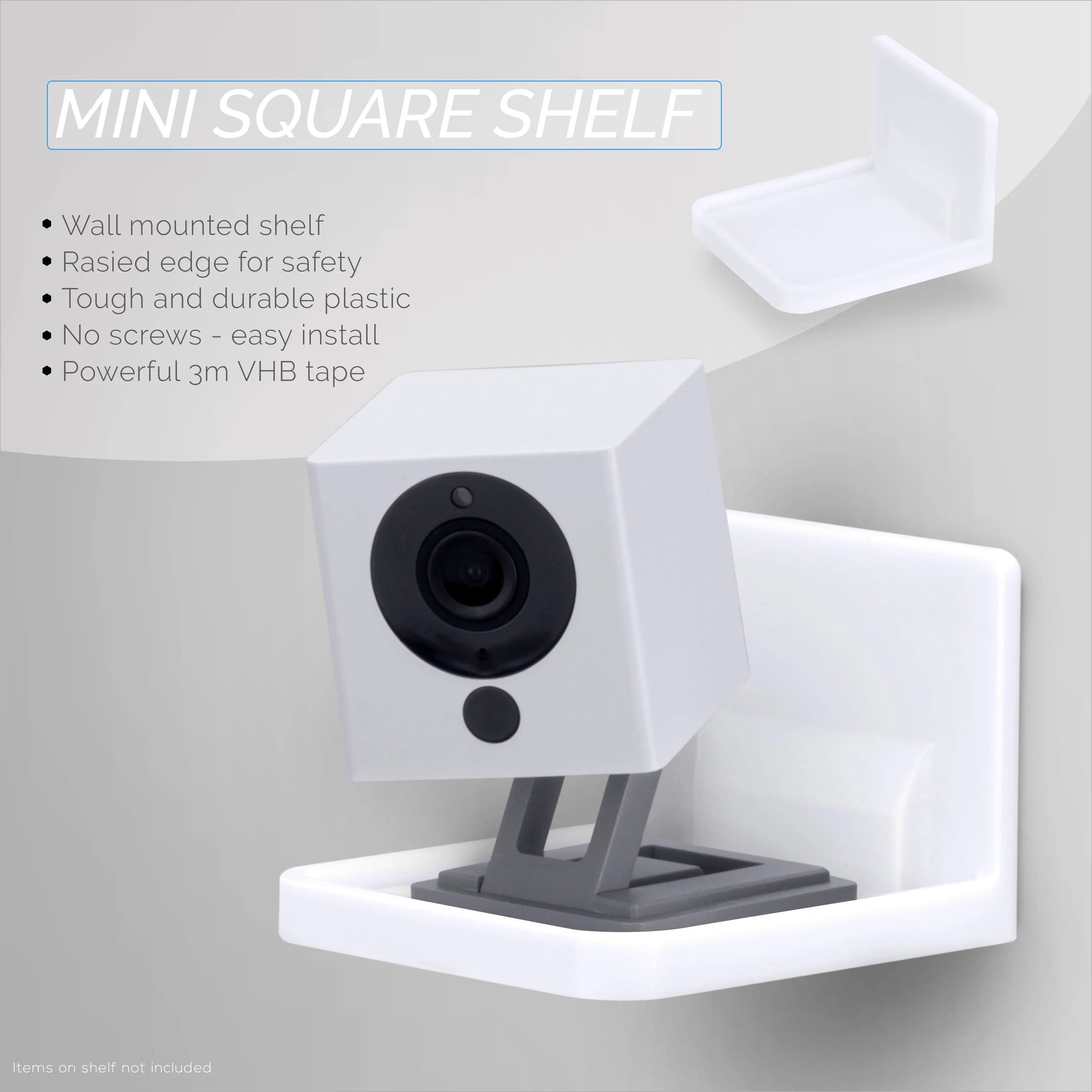 Adhesive Small Square Floating Shelf for Security Cameras, Baby Monitors, Speakers, Plants & More