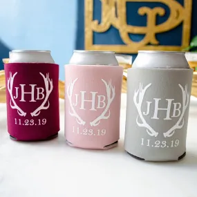 Antler Monogram Wedding Can Coolers