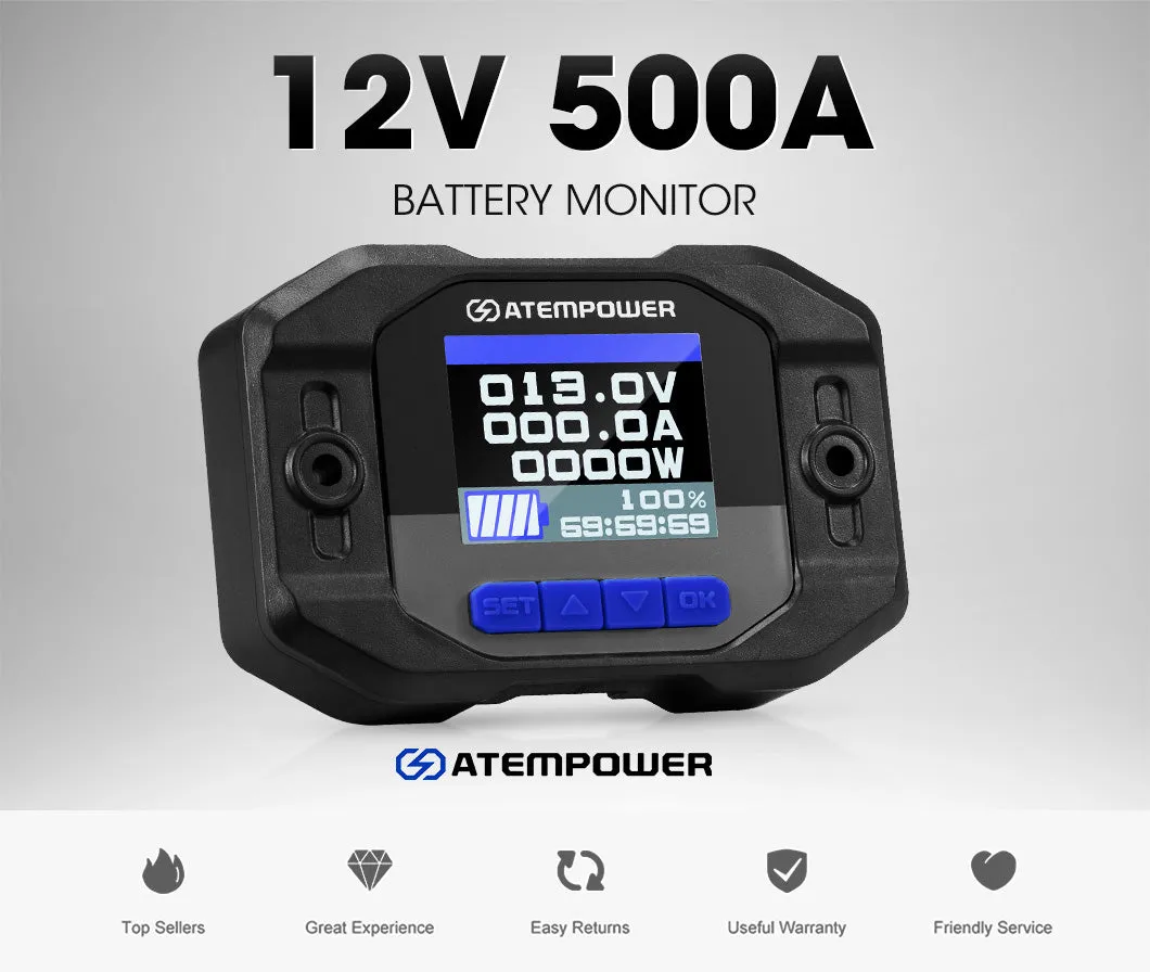 Atem Power Battery Monitor With Shunt High Low Voltage Wire 12V Battery 500A