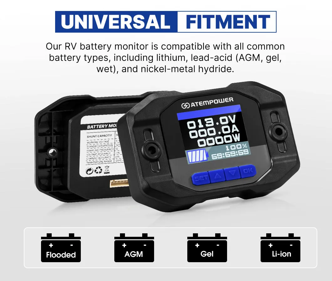 Atem Power Battery Monitor With Shunt High Low Voltage Wire 12V Battery 500A