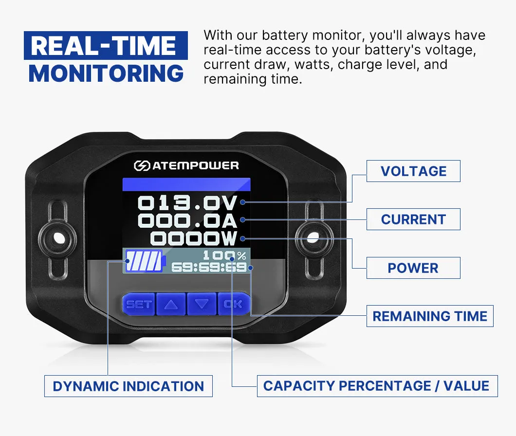 Atem Power Battery Monitor With Shunt High Low Voltage Wire 12V Battery 500A