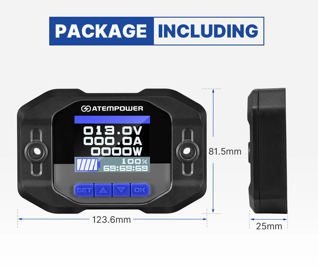 Atem Power Battery Monitor With Shunt High Low Voltage Wire 12V Battery 500A