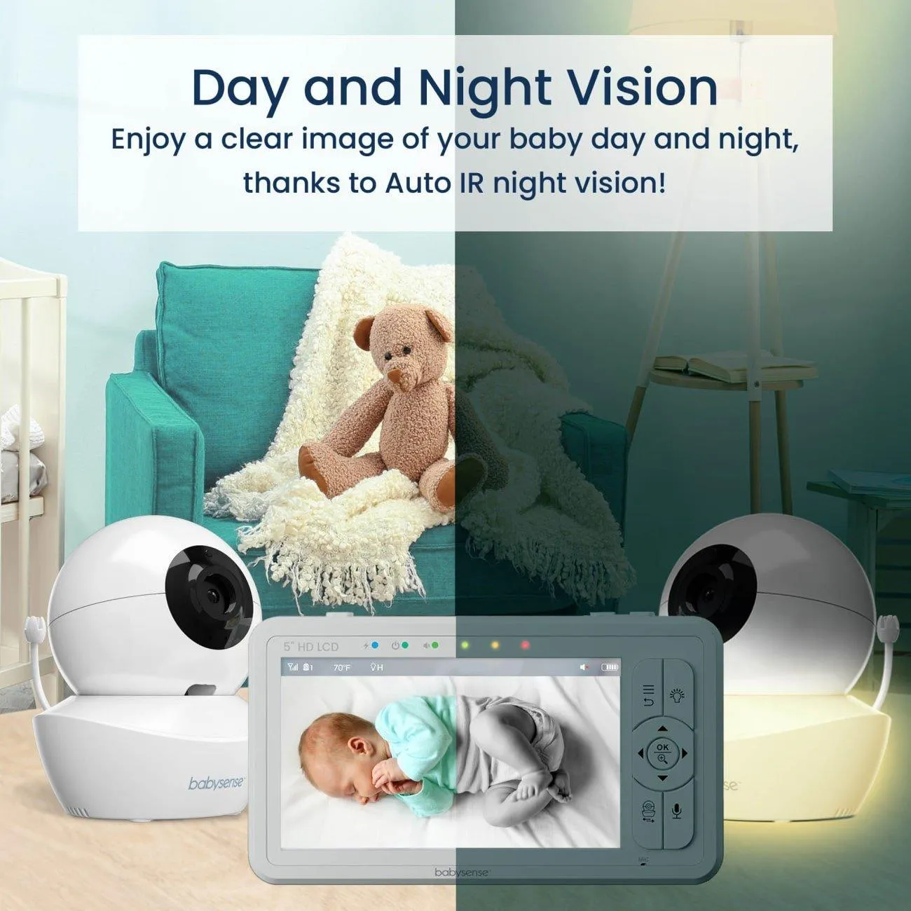 Babysense Hd S2: Video Baby Monitor With 2 Cameras, Non Wifi, Split Screen & Night Light Machine