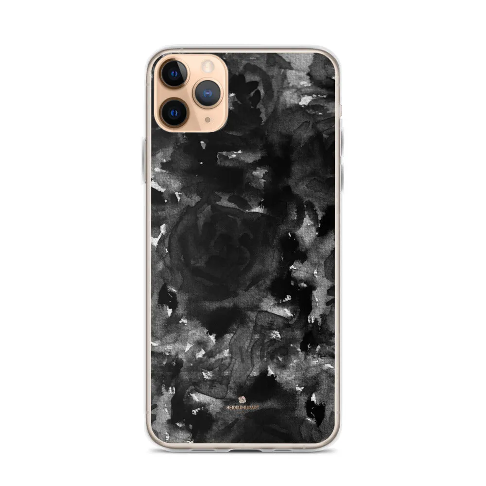 Black Floral Rose iPhone Case, Abstract Floral Art Watercolor Phone Case-Printed in USA/EU/MX