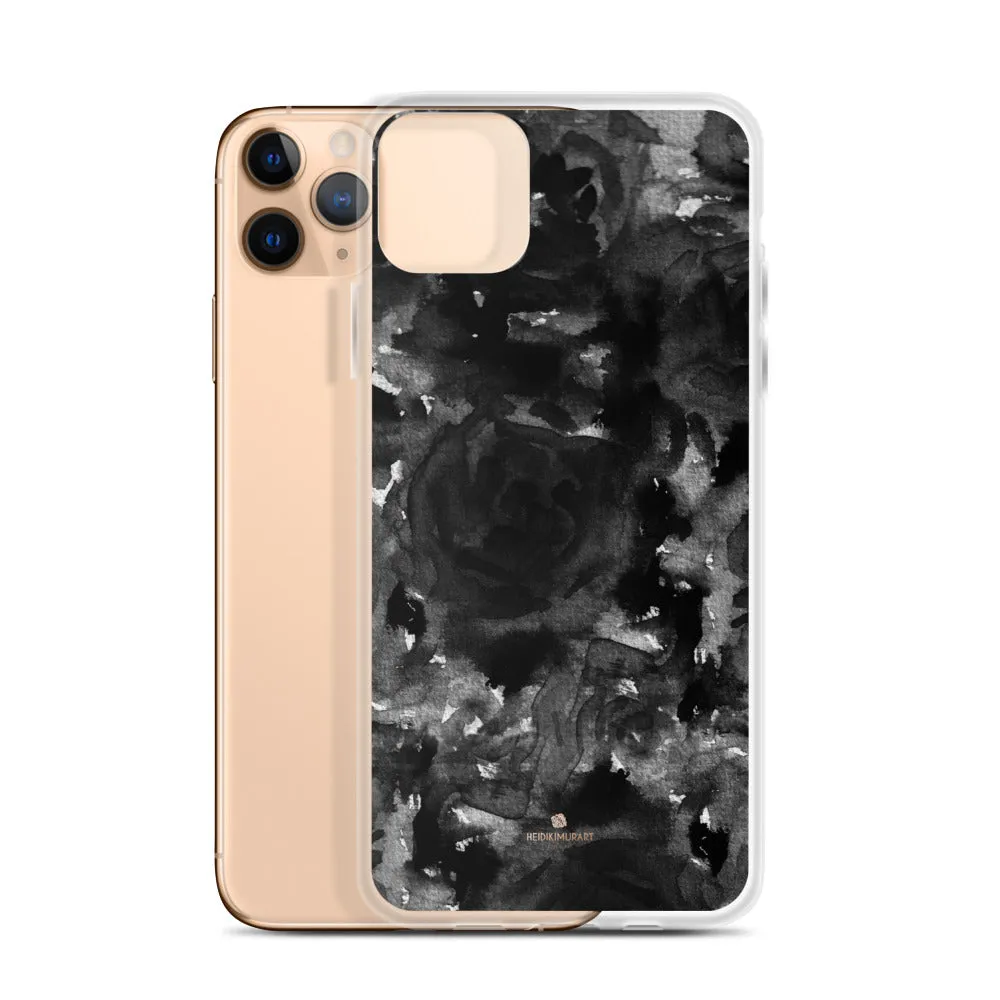 Black Floral Rose iPhone Case, Abstract Floral Art Watercolor Phone Case-Printed in USA/EU/MX