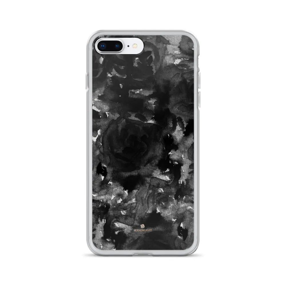 Black Floral Rose iPhone Case, Abstract Floral Art Watercolor Phone Case-Printed in USA/EU/MX