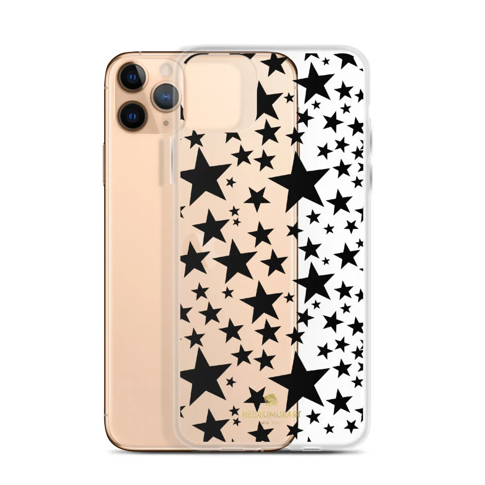 Black Stars Clear iPhone Case, Stars Pattern Transparent Clear Designer Phone Case- Made in USA/EU/MX