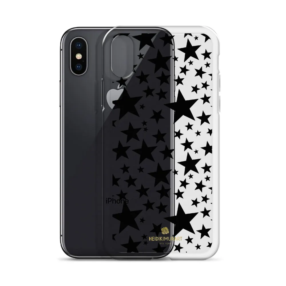 Black Stars Clear iPhone Case, Stars Pattern Transparent Clear Designer Phone Case- Made in USA/EU/MX