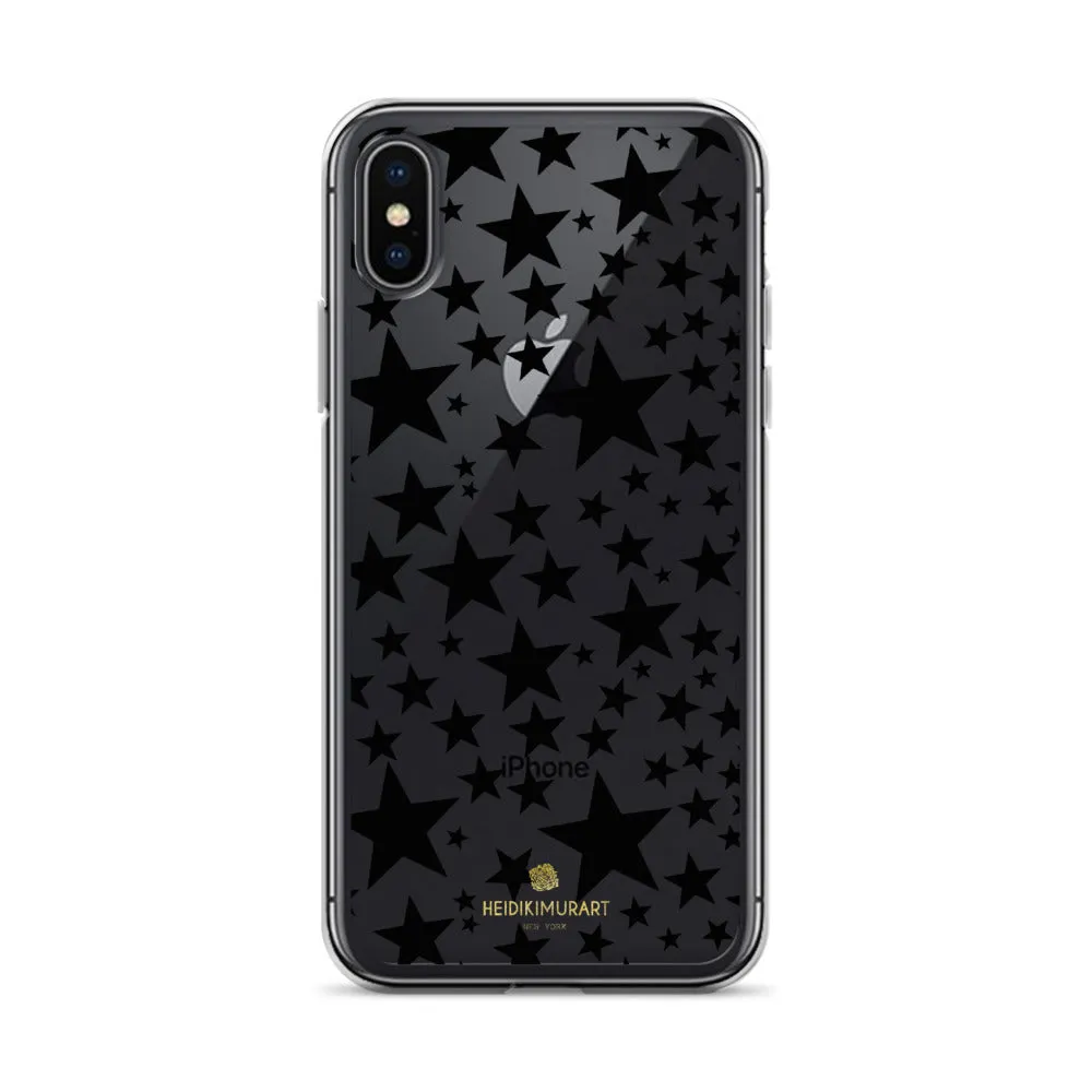 Black Stars Clear iPhone Case, Stars Pattern Transparent Clear Designer Phone Case- Made in USA/EU/MX