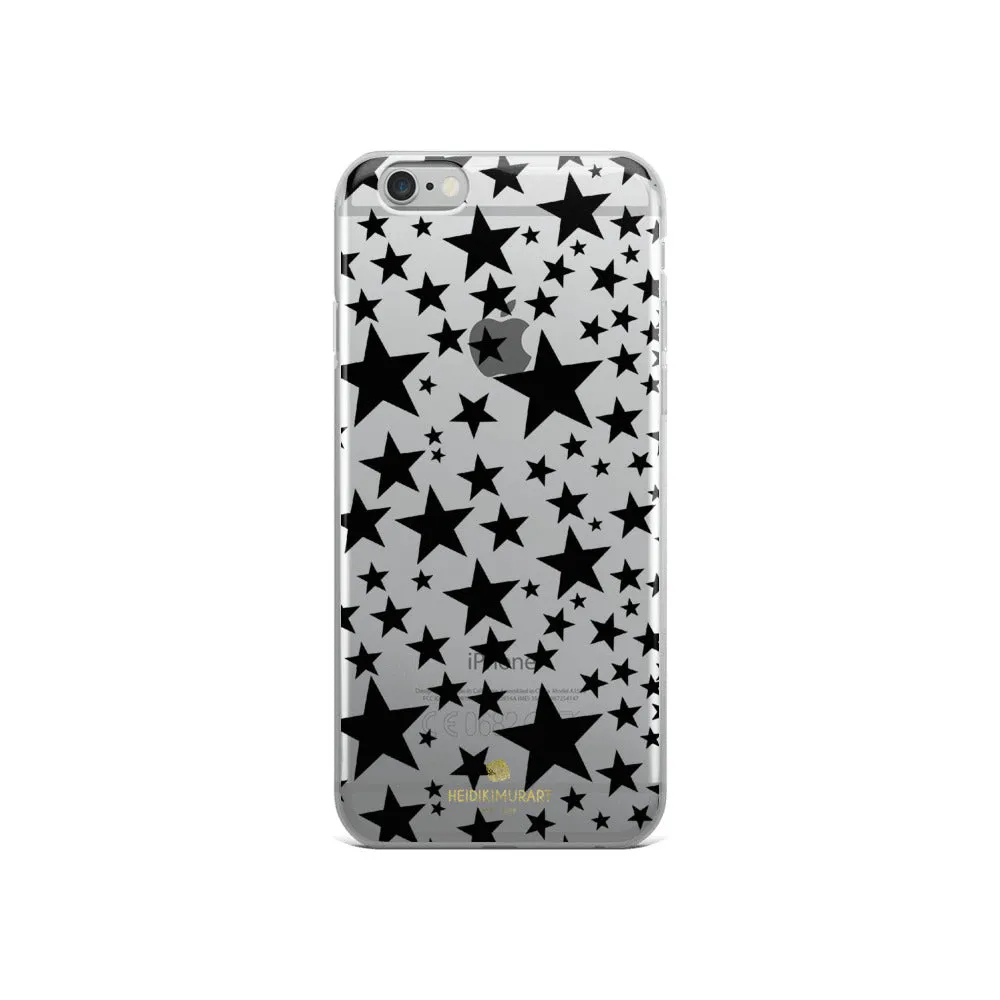 Black Stars Clear iPhone Case, Stars Pattern Transparent Clear Designer Phone Case- Made in USA/EU/MX