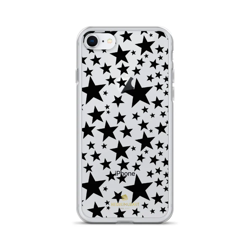 Black Stars Clear iPhone Case, Stars Pattern Transparent Clear Designer Phone Case- Made in USA/EU/MX