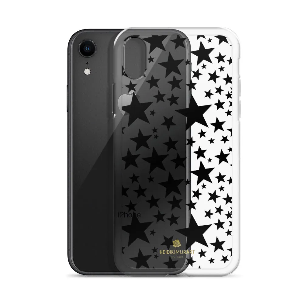 Black Stars Clear iPhone Case, Stars Pattern Transparent Clear Designer Phone Case- Made in USA/EU/MX