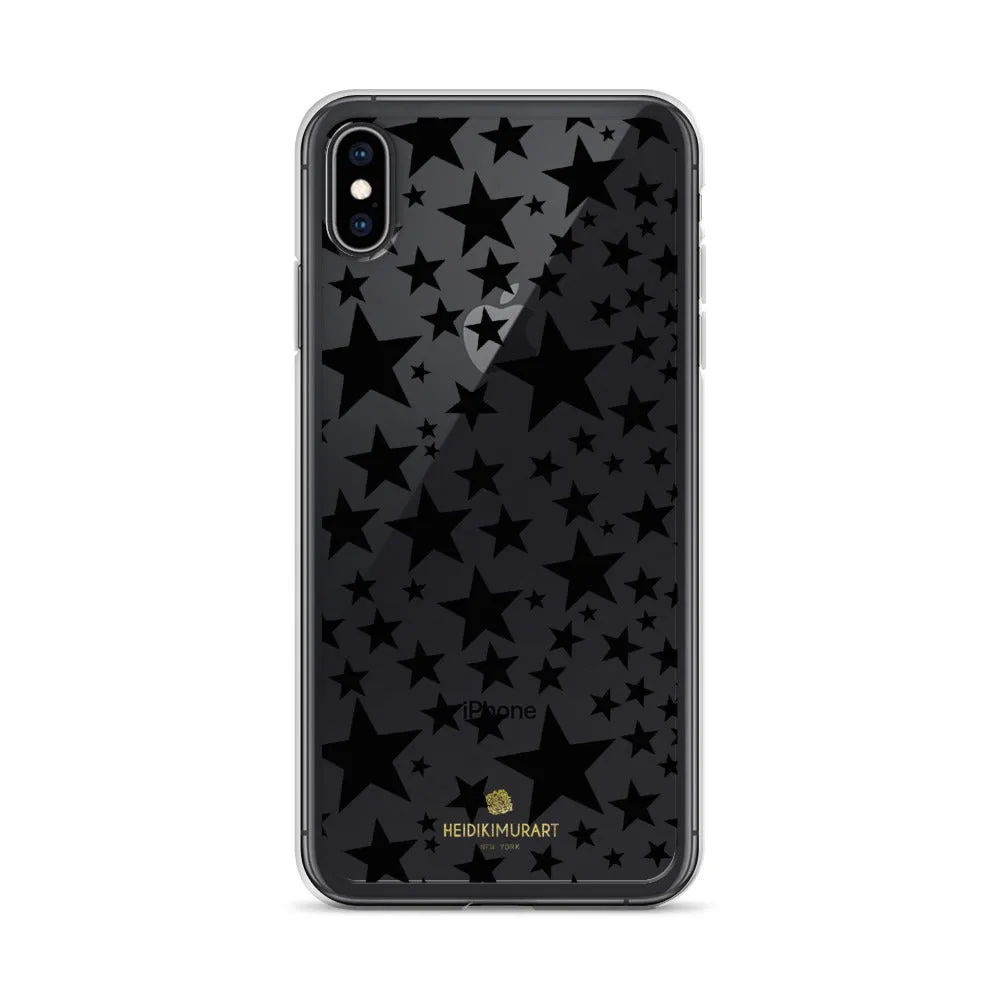 Black Stars Clear iPhone Case, Stars Pattern Transparent Clear Designer Phone Case- Made in USA/EU/MX