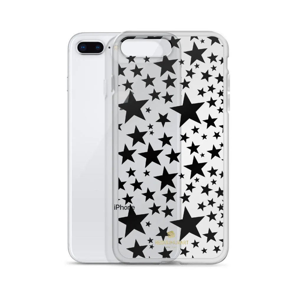 Black Stars Clear iPhone Case, Stars Pattern Transparent Clear Designer Phone Case- Made in USA/EU/MX