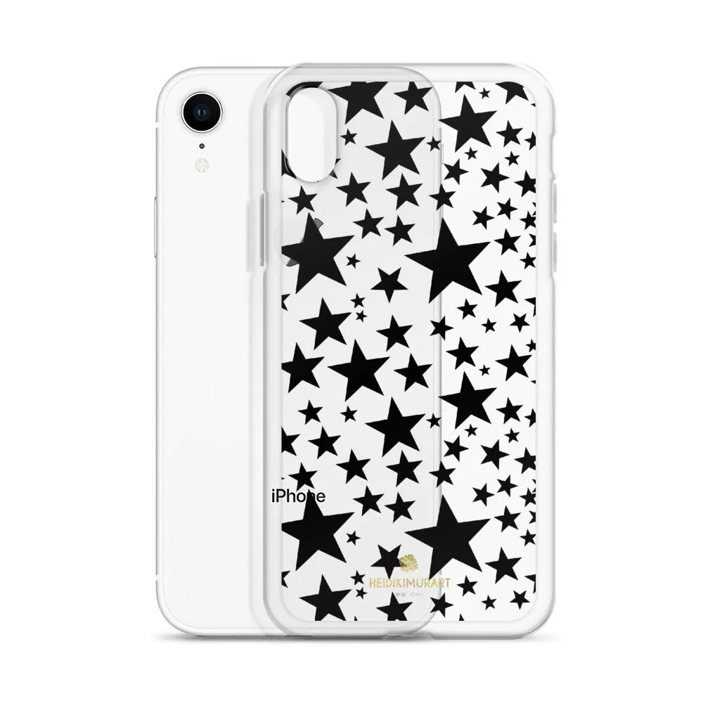 Black Stars Clear iPhone Case, Stars Pattern Transparent Clear Designer Phone Case- Made in USA/EU/MX