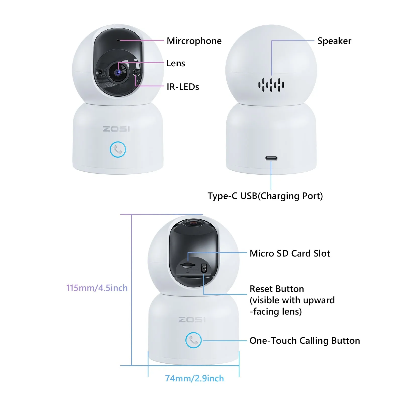 C518 3MP PTZ 2.4GHz/5GHz Security Camera (4pack)