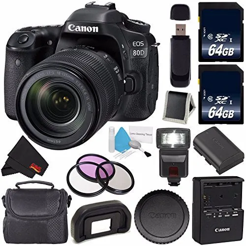 Canon EOS 80D DSLR Camera with 18-135mm Lens 1263C006 (International Version)   64GB Memory Card   Carrying Case Bundle