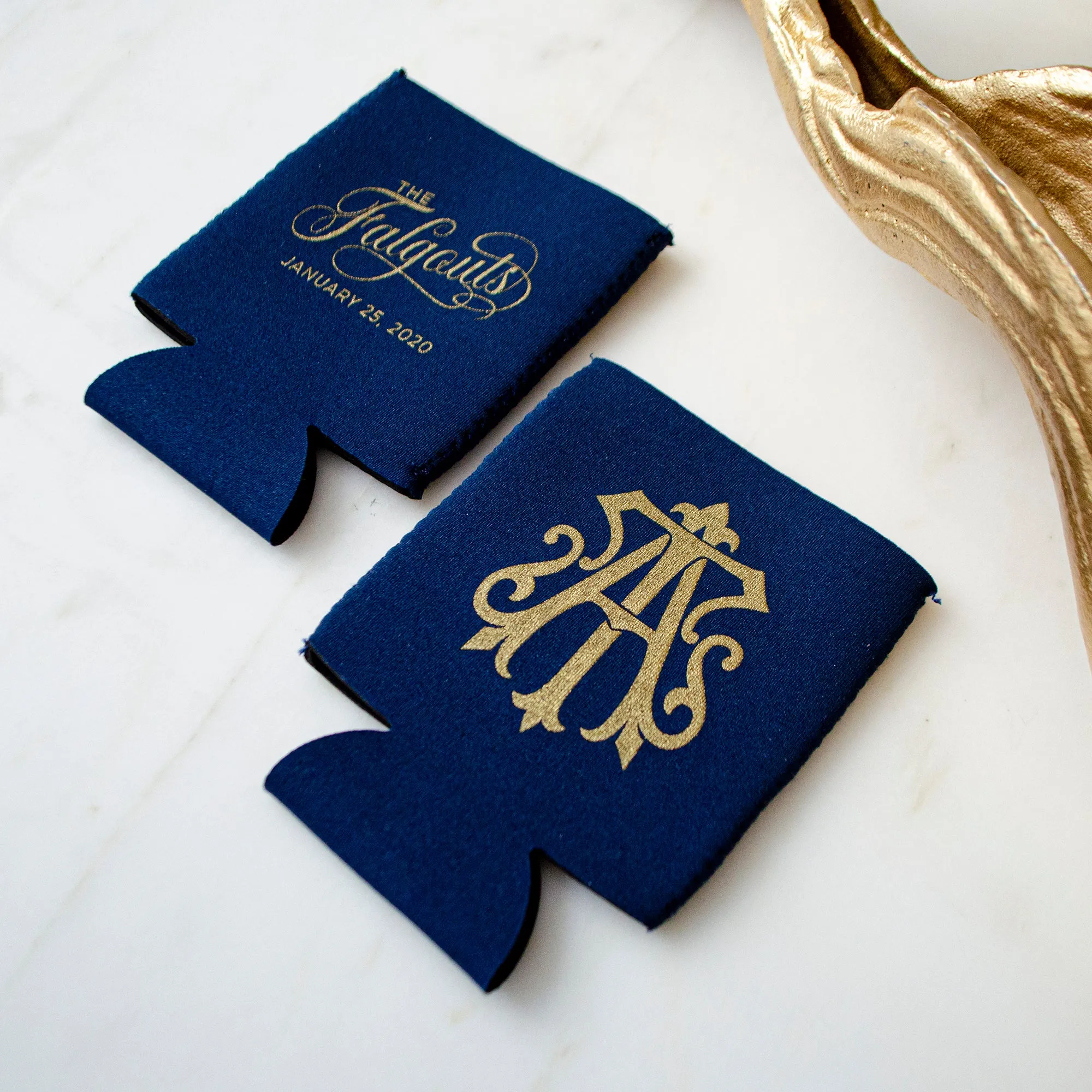 Custom Monogrammed Navy Can Cooler Favors