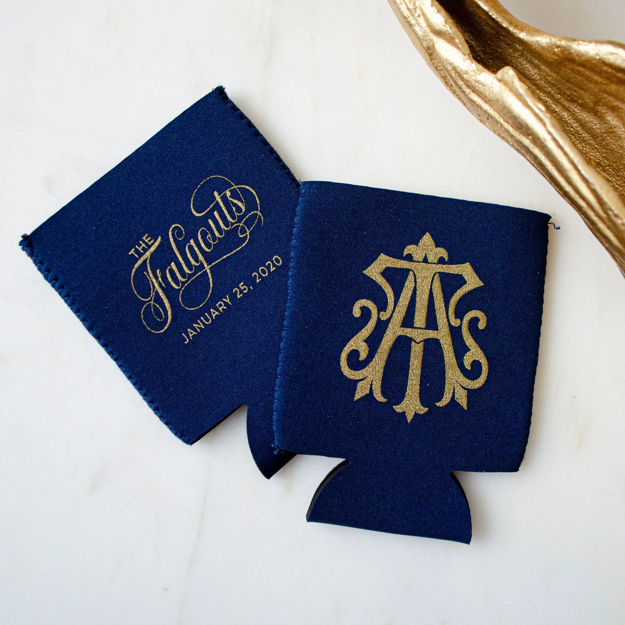 Custom Monogrammed Navy Can Cooler Favors