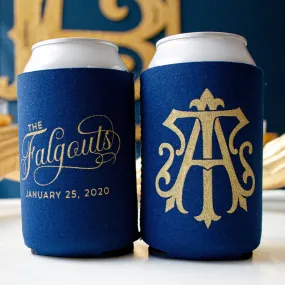 Custom Monogrammed Navy Can Cooler Favors