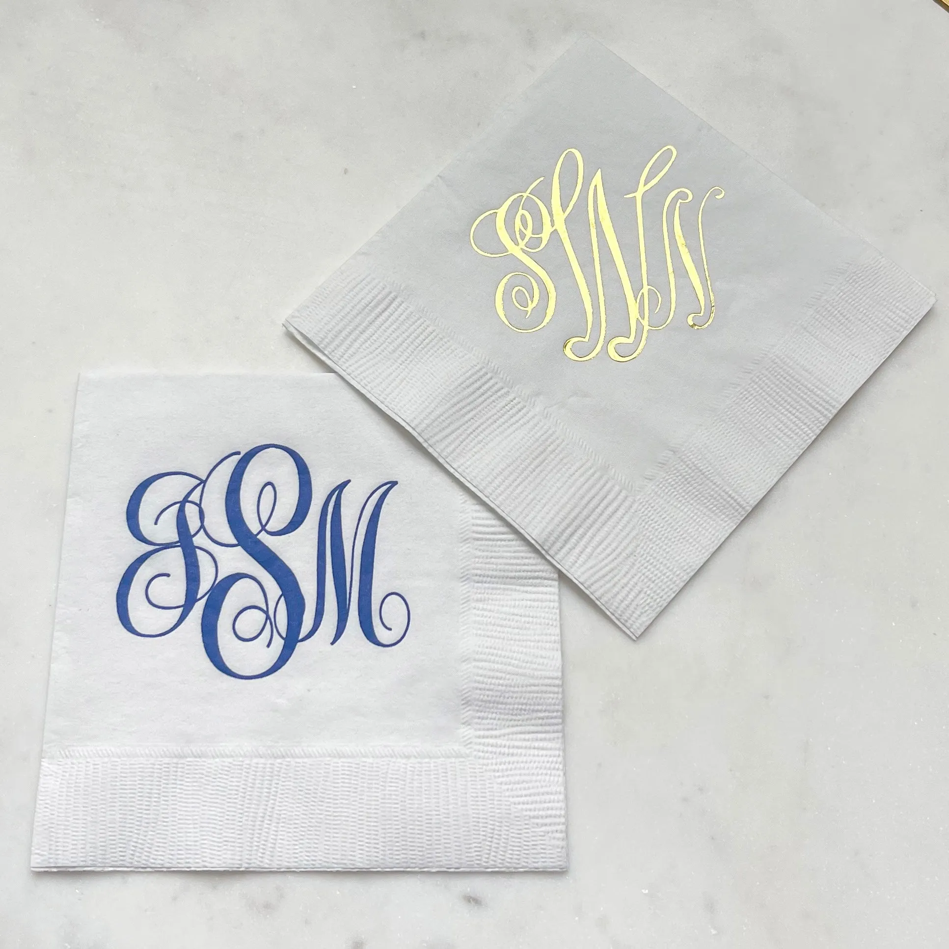 Custom Script Monogram 3Ply Party Napkins