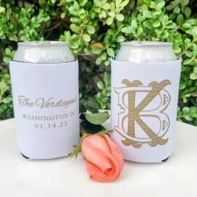 Custom White Wedding Can Cooler Favors