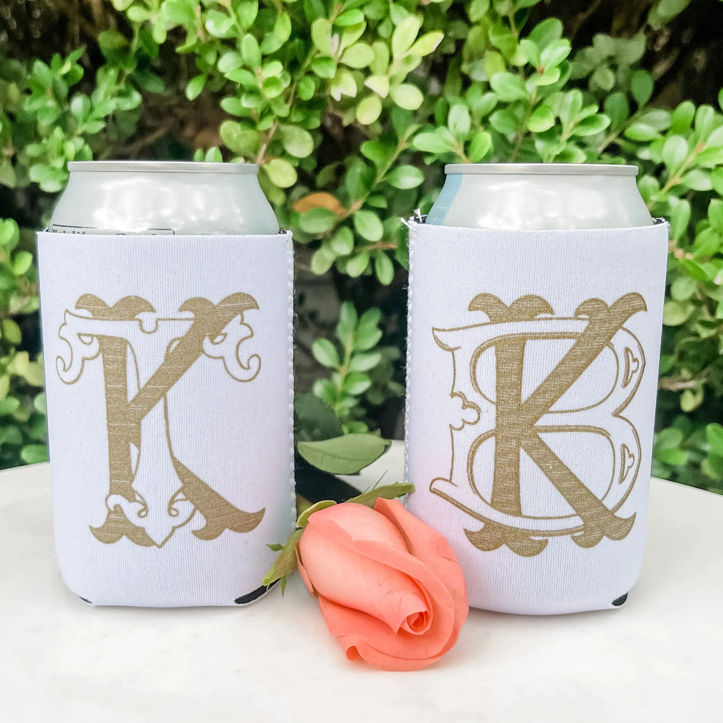 Custom White Wedding Can Cooler Favors