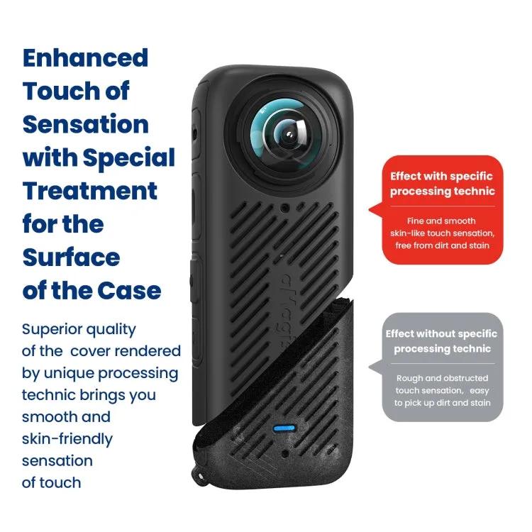 For Insta360 X4 AMagisn Silicone Protective Cover Body Case Black