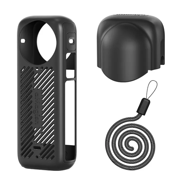 For Insta360 X4 AMagisn Silicone Protective Cover Body Case   Lens Cover Black