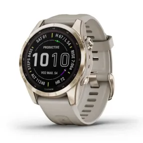 Garmin Fenix 7S Watch - Sapphire Solar Edition Cream Gold Titanium with Light Sand Band