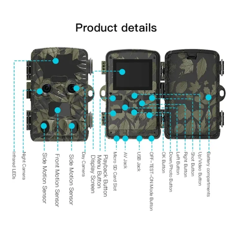 H8201 4K Dual Lens Infrared Camera 32MP HD Night Vision Monitoring Animal Field Outdoor Camera(Camouflage)