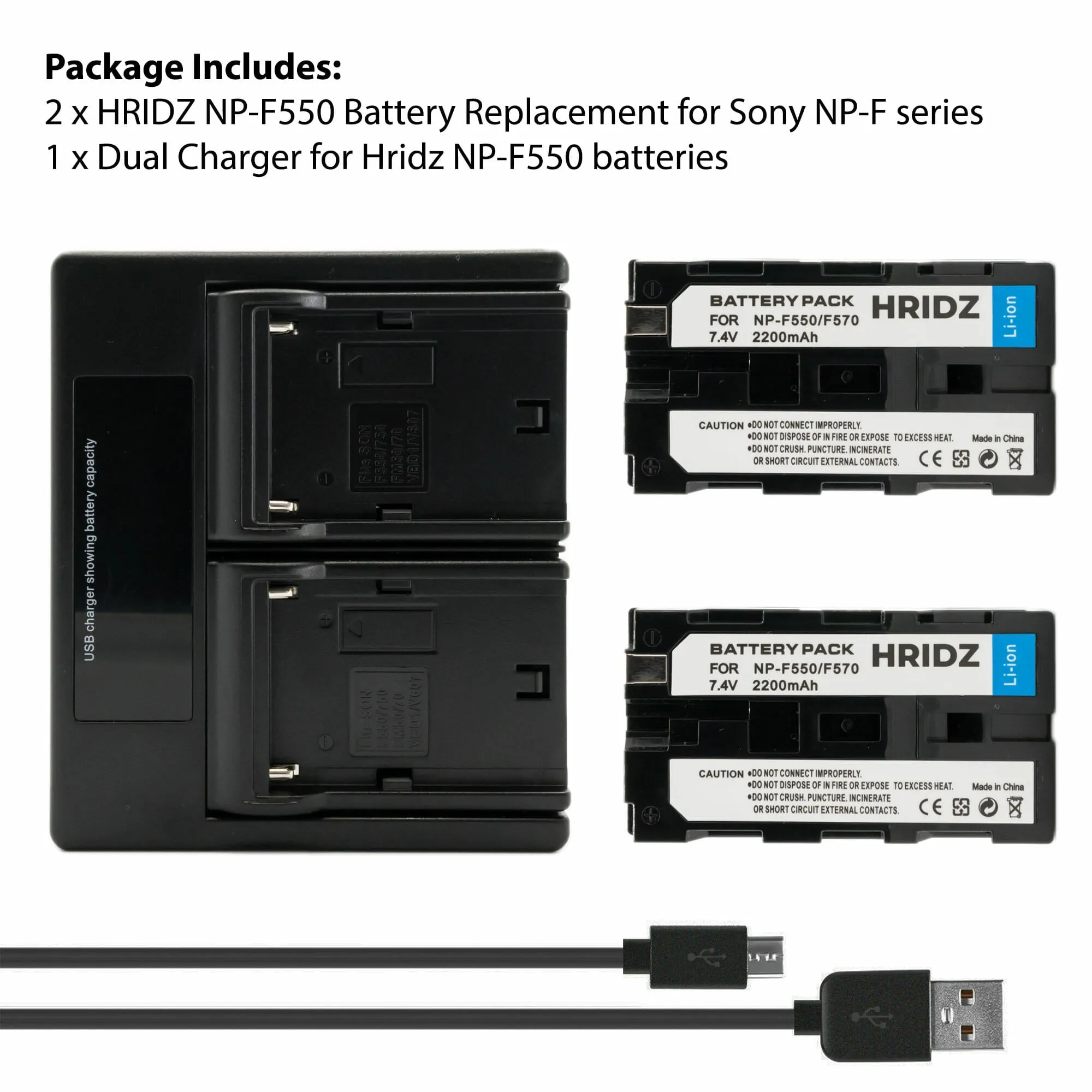 Hridz NP-F550 Battery Charger Set Compatible with Sony NPF 550 970 series