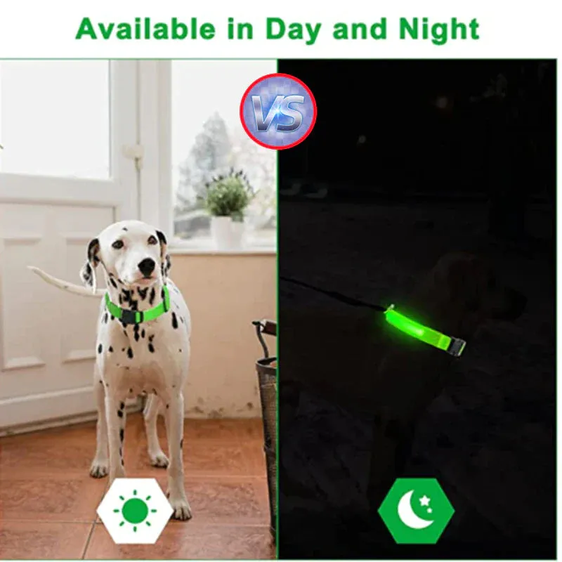 LED Adjustable Dog Collar Blinking Flashing Light up Glow Pets Safety Waterproof