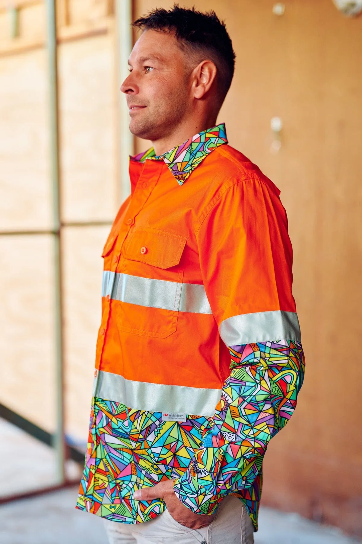 Men's Bonza Orange Day/Night Hi Vis 2.0 Full Button Work Shirt