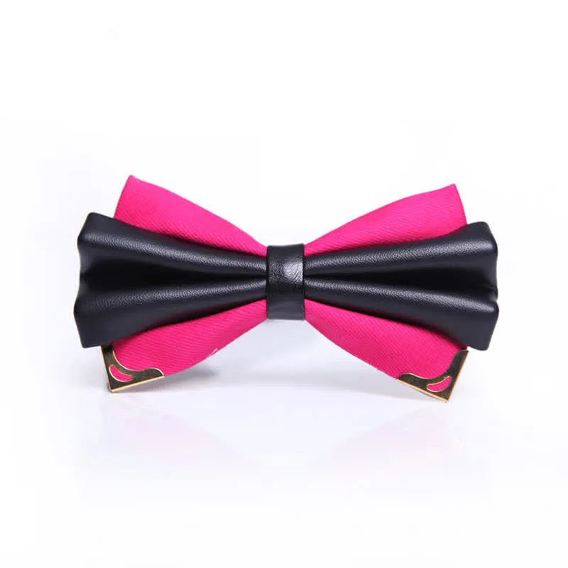 Men's Double Layer Faux Leather Golden Tipped Bow Tie