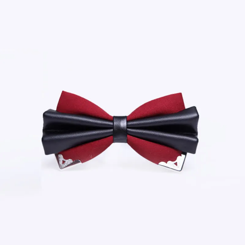 Men's Double Layer Faux Leather Golden Tipped Bow Tie