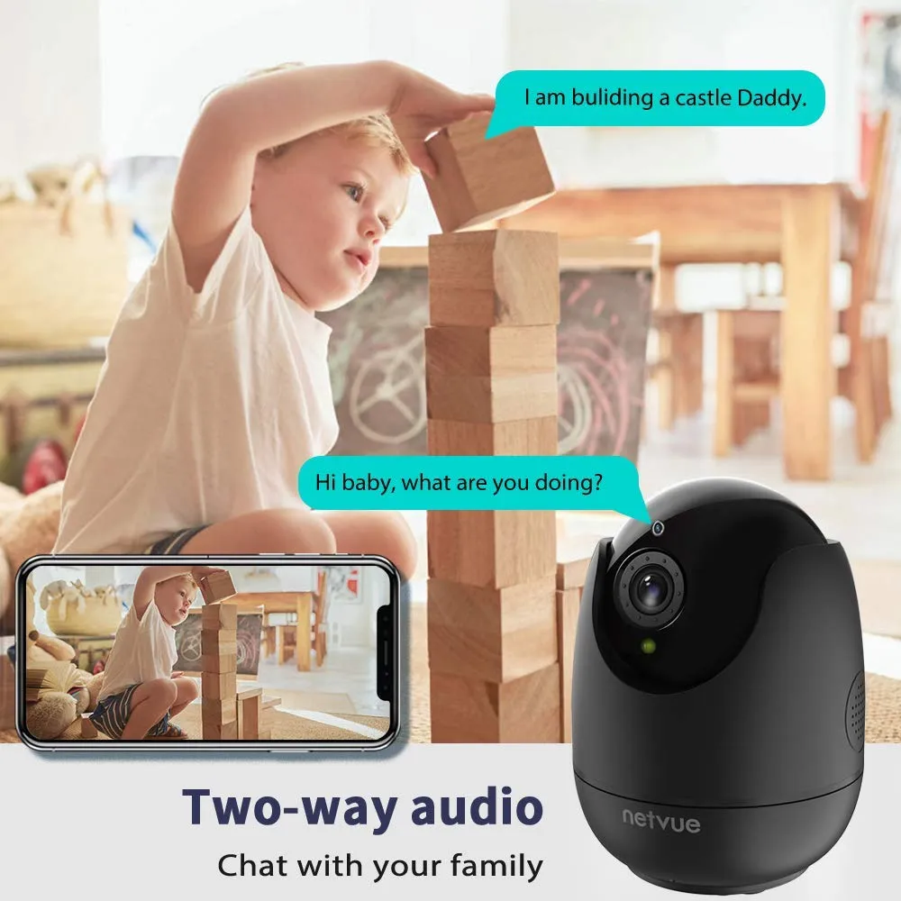 Netvue Home Security Camera, Work with Alexa Echo show 360 degree View, Wireless IP Camera with AI. Human Detection P/T/Z, TF Card Record, 2 Way Audio, Night Vision, Baby Monitor, Pet Camera