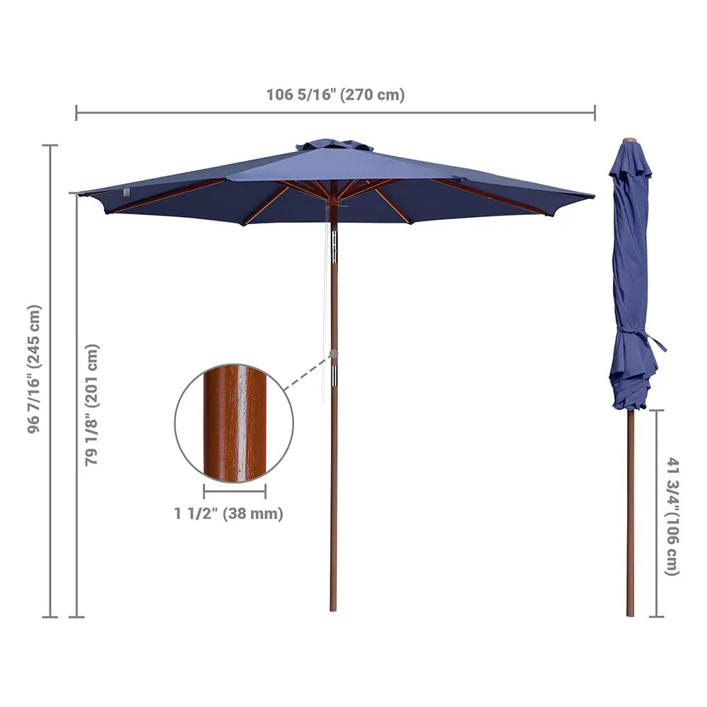 Patio Umbrella Tilt Wooden 9ft 8-Rib