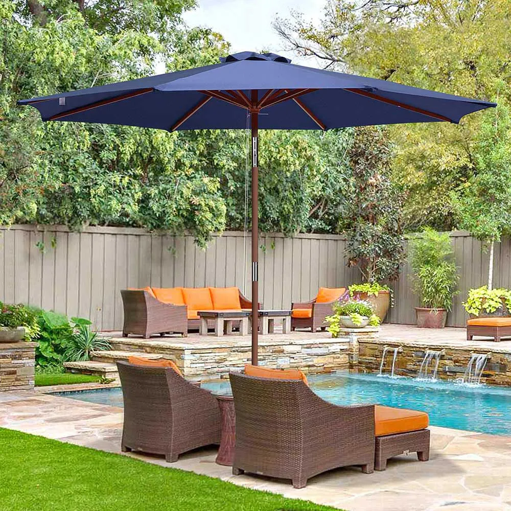 Patio Umbrella Tilt Wooden 9ft 8-Rib