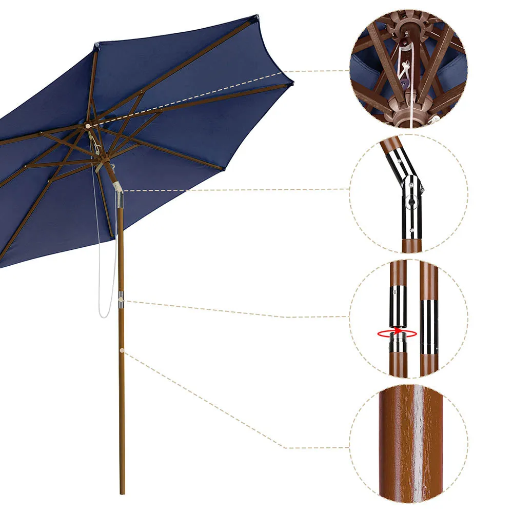 Patio Umbrella Tilt Wooden 9ft 8-Rib