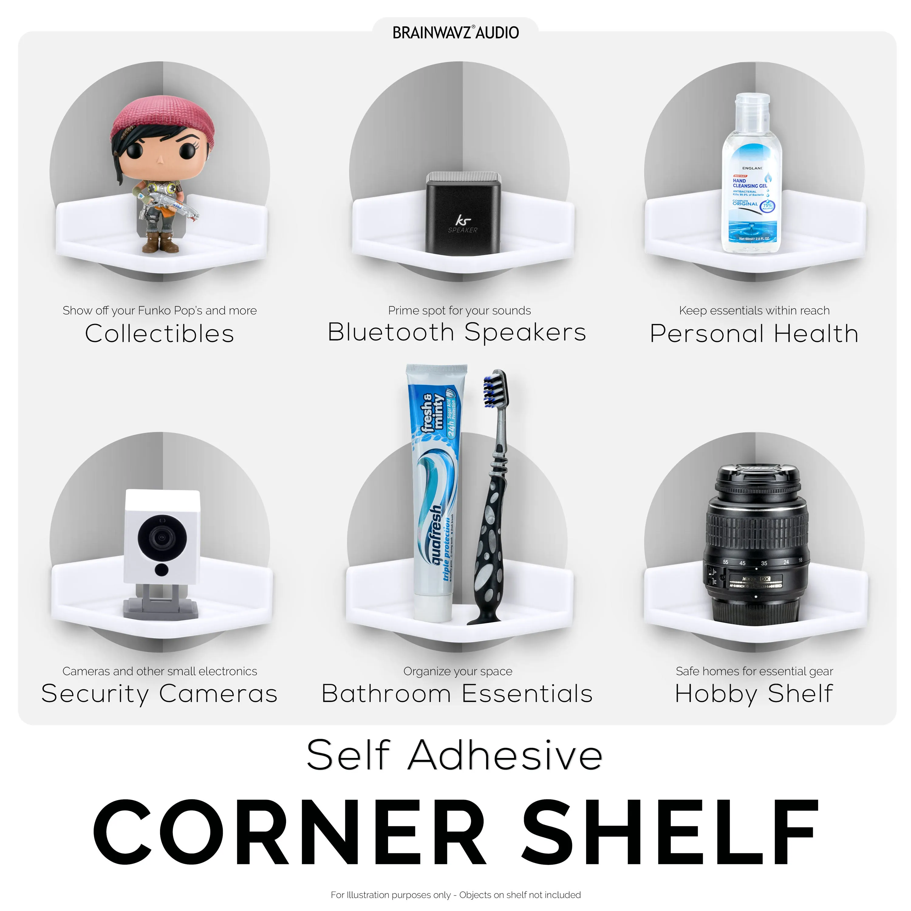 Small Adhesive Corner Floating Shelf for Security Cameras, Baby Monitors, Speakers, Plants & More