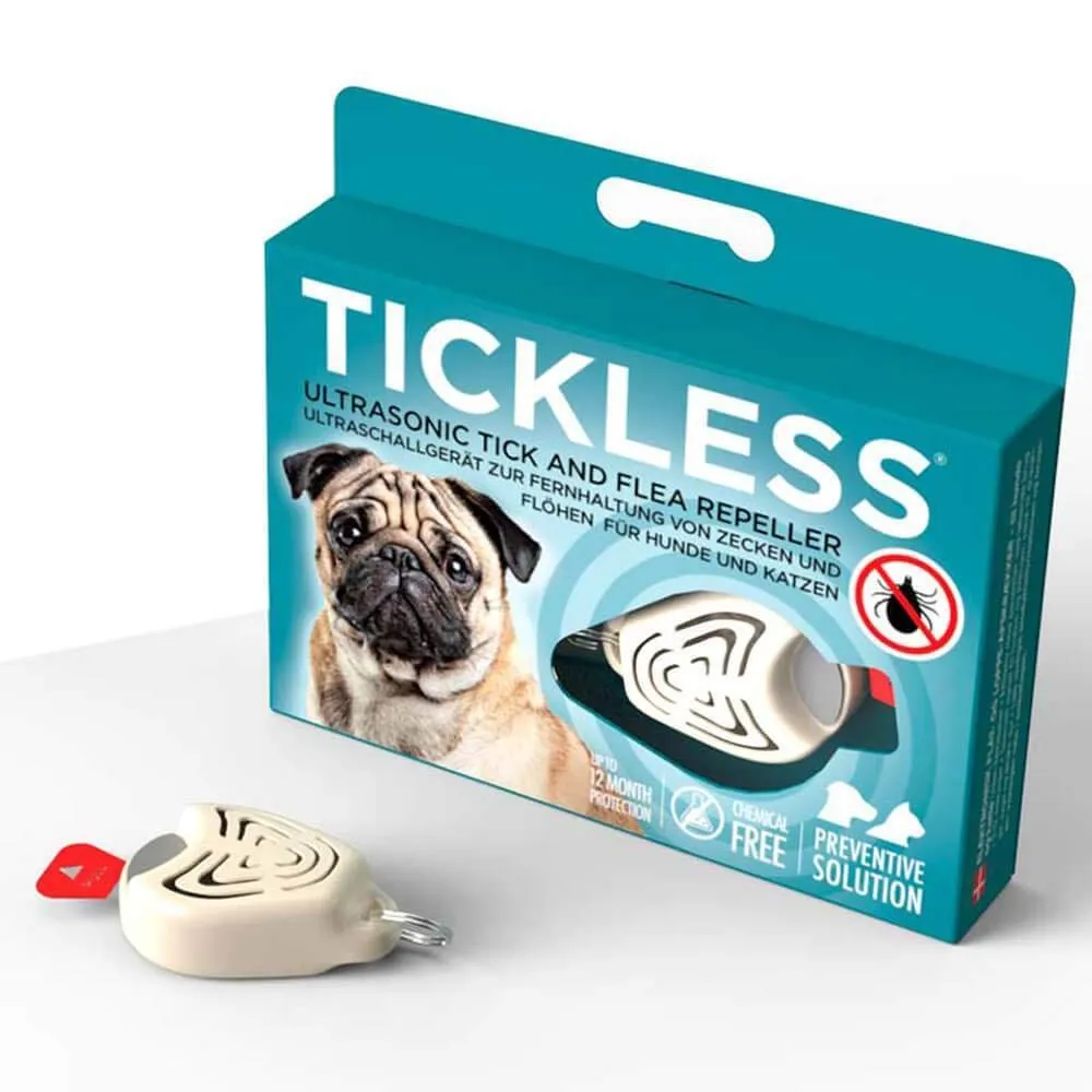 Tickless Ultrasonic Tick and Flea Repeller Pendant for Dogs and Cats (Cream)